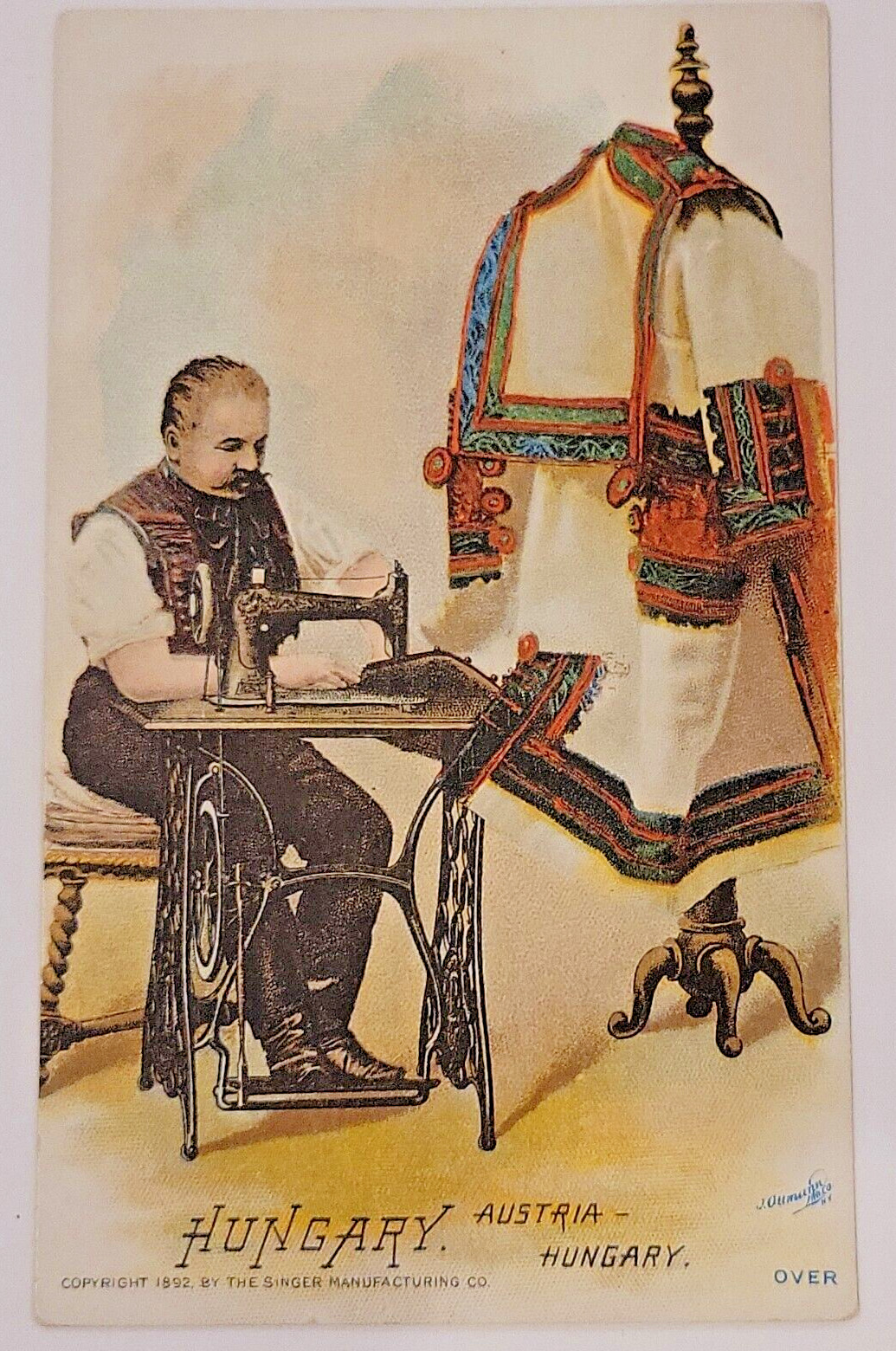 1892 Victorian Singer Manufacturing Co. Trade Sewing Card Austria-Hungary