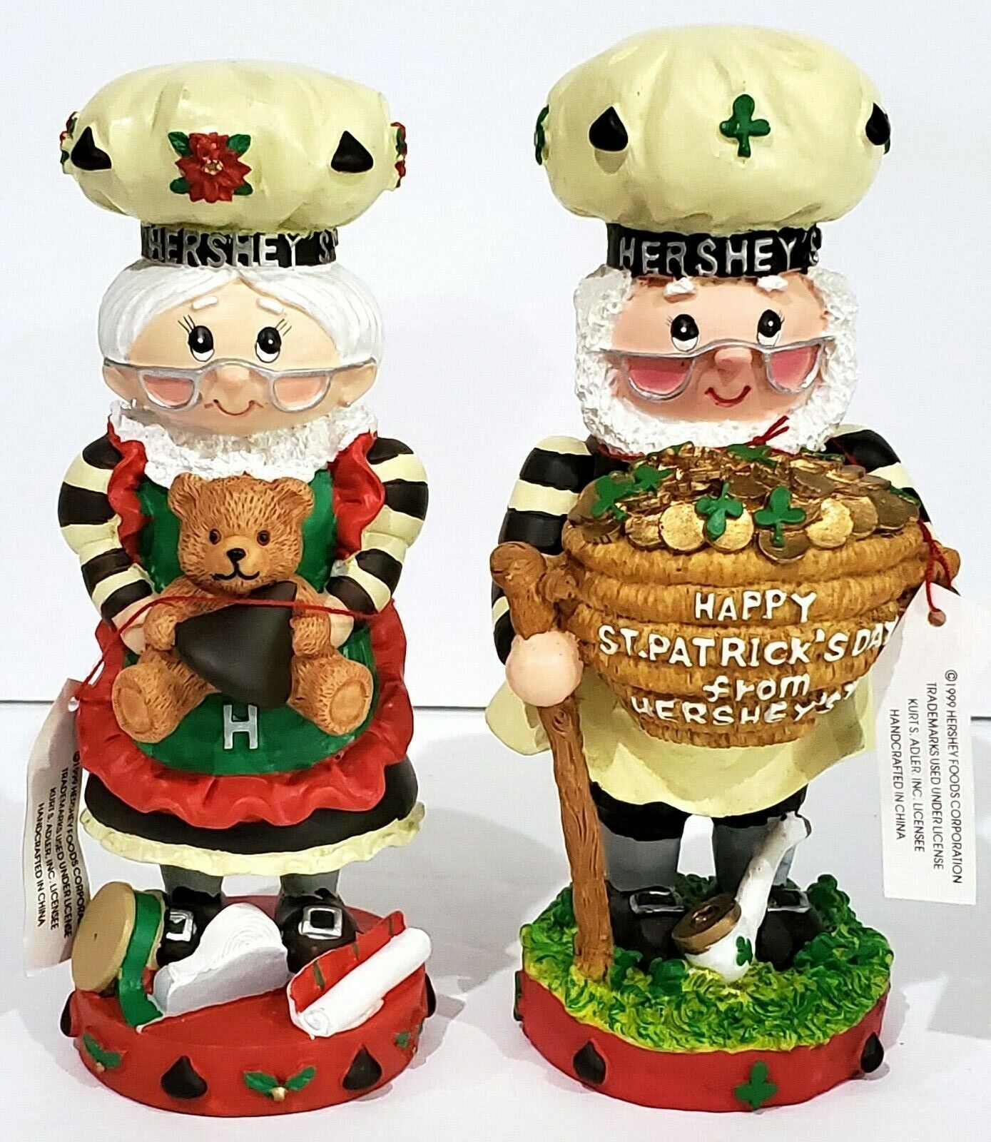 HERSHEY\'S Christmas Mrs Claus St Patricks Day pot of gold 2 Figurines Kurt Adler