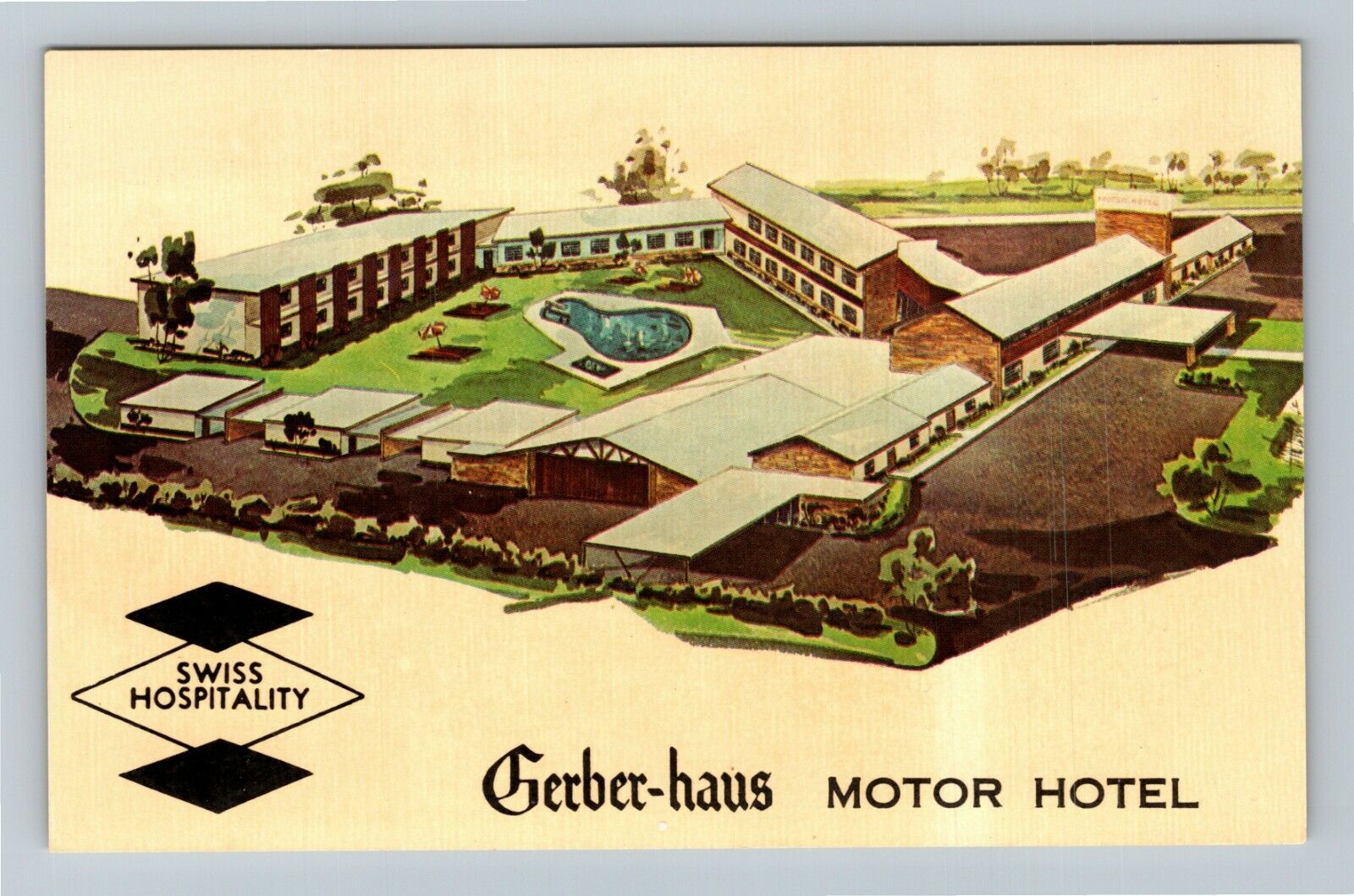 Fort Wayne IN-Indiana, Gerber-haus, Motor Hotel, Aerial View, Vintage Postcard