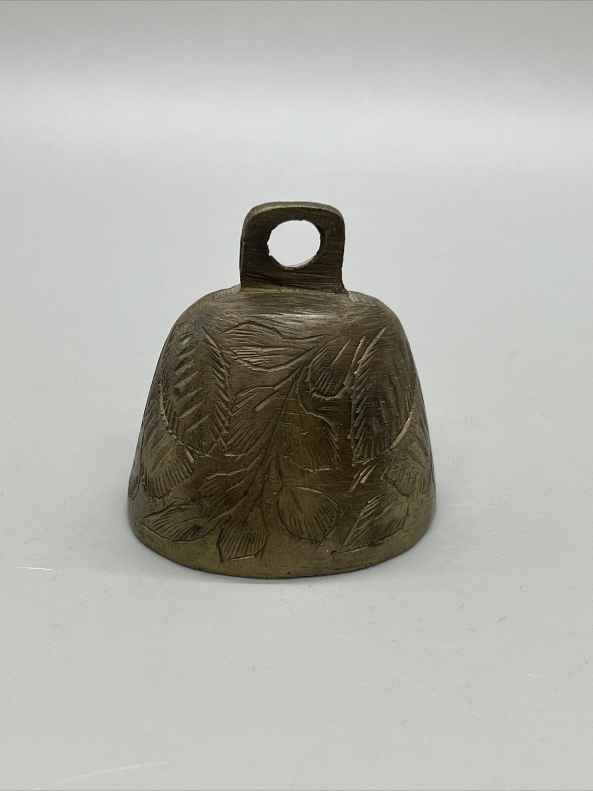 BELLS OF SARNA INDIA SMALL BRASS BELL ENGRAVED WITH LEAVES 1.75” Etched