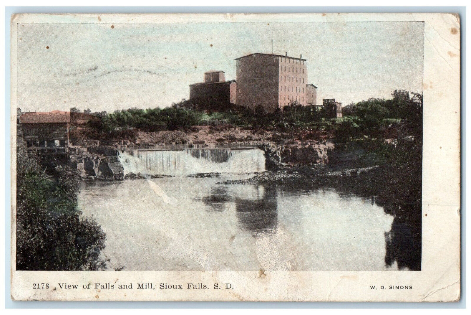 1908 View of Falls and Mill Sioux Falls South Dakota SD Antique Postcard