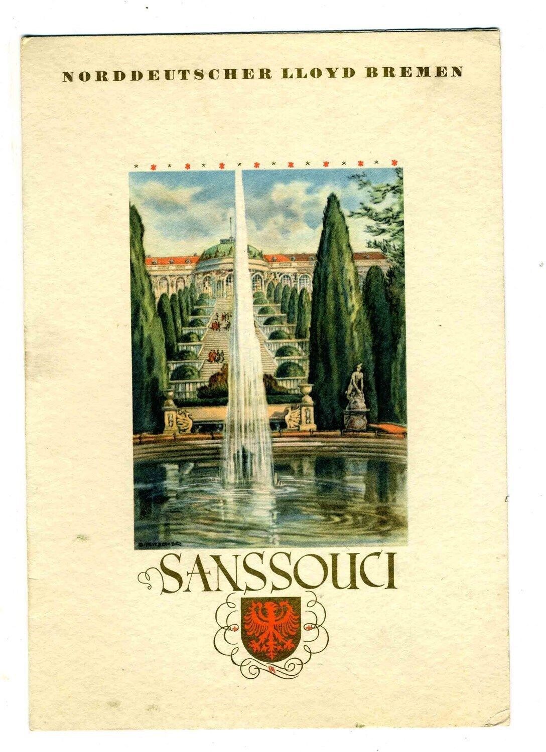 Norddeutscher Lloyd Bremen 1935 S S Europa Menu Sanssouci Cover 