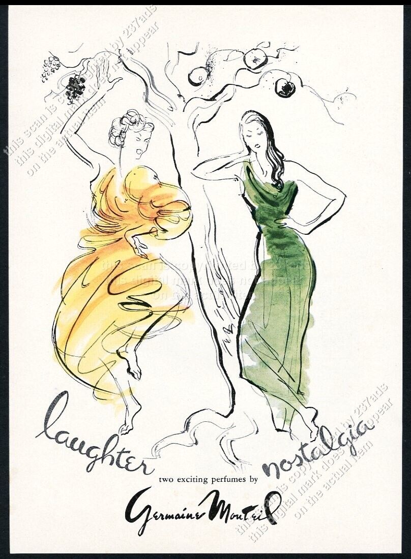 1948 Germaine Monteil Laughter & Nostalgia perfume women art vintage print ad