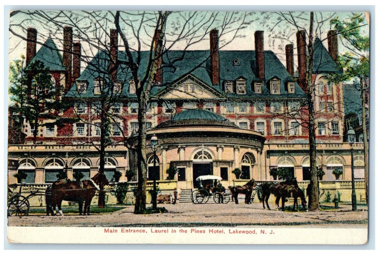 c1910\'s Main Entrance Laurel In The Pines Hotel Lakewood New Jersey NJ Postcard