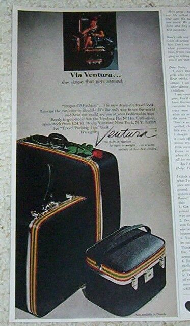 1968 advertising - Ventura luggage - high fashion travel Bon Bon colors PRINT AD