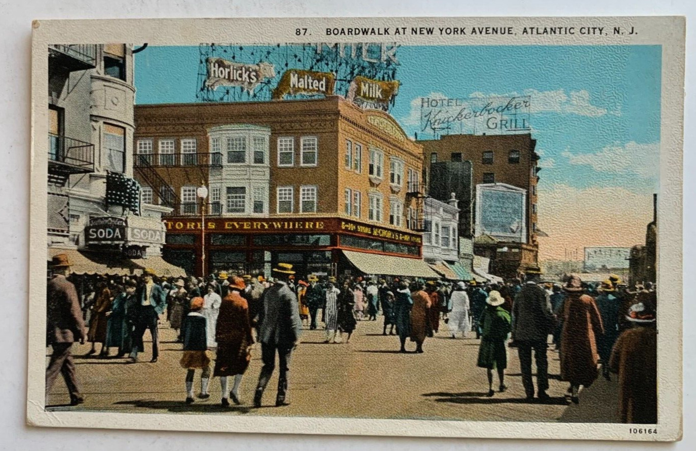 ca 1920s NJ Postcard Atlantic City Boardwalk & New York Ave McCrory\'s Store Sign