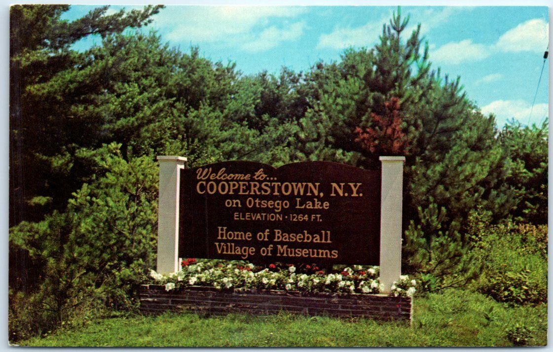 Postcard - Entrance sign to Village of Cooperstown, New York