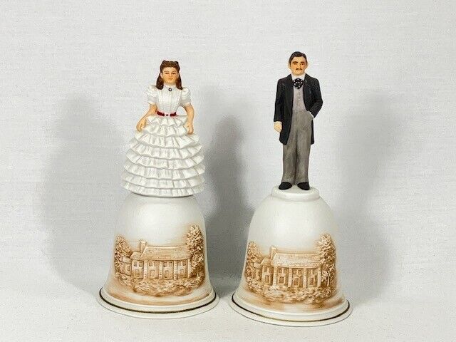 Scarlett and Rhett Figural Bells With Tara on the Base Porcelain