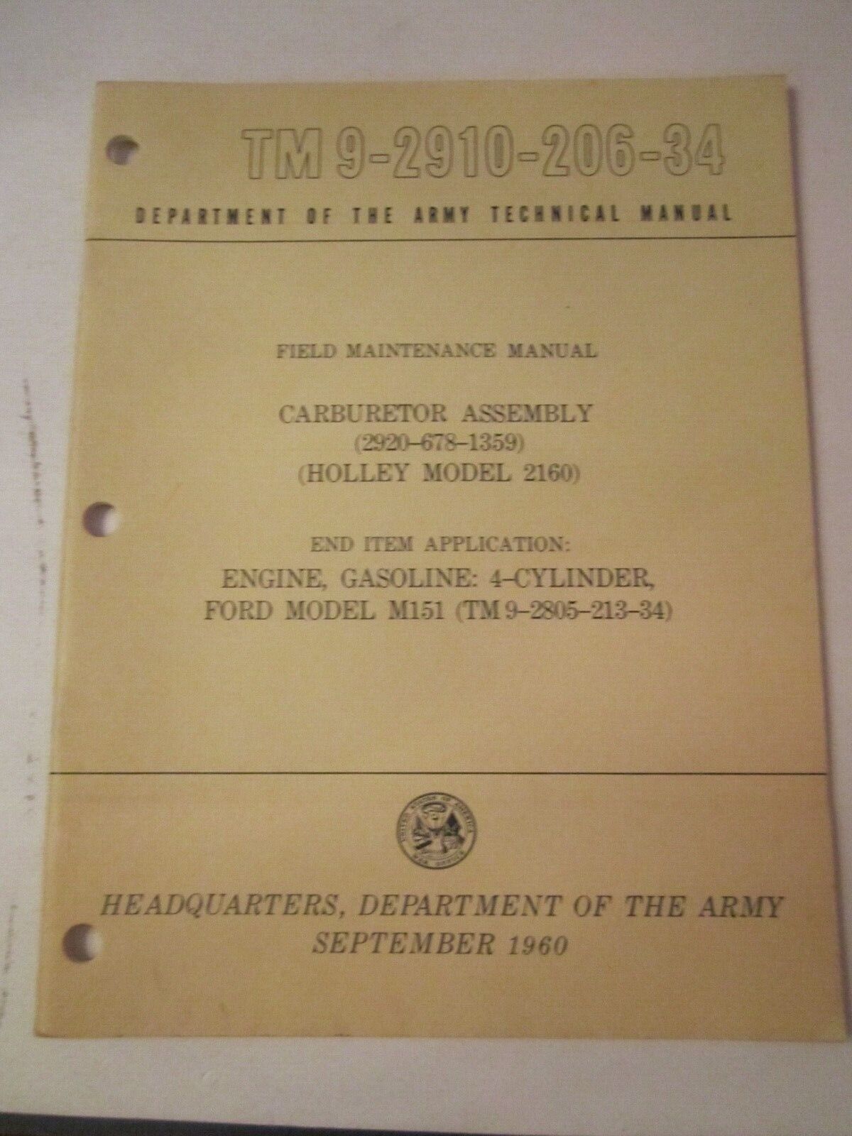 1960 U.S. TECHNICAL MANUAL CARBURETOR ASSEMBLY BOOKLET -  TUB E
