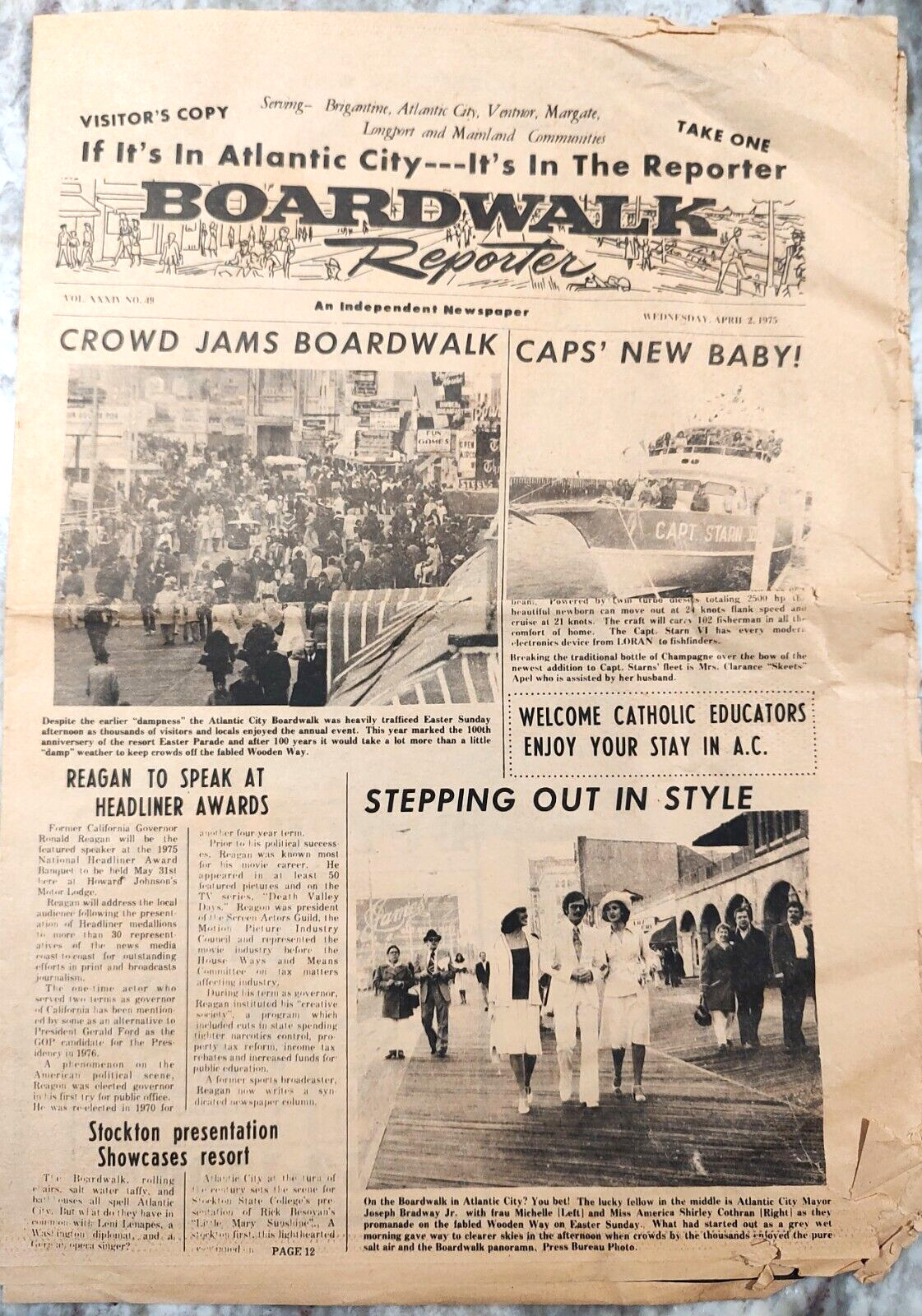 Boardwalk Newspaper Atlantic City NJ April 1975 Vintage