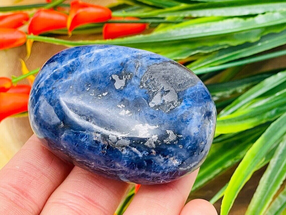 Sodalite Palm Stone, Blue Sodalite Pocket Stone, Polished Gemstone, Healing