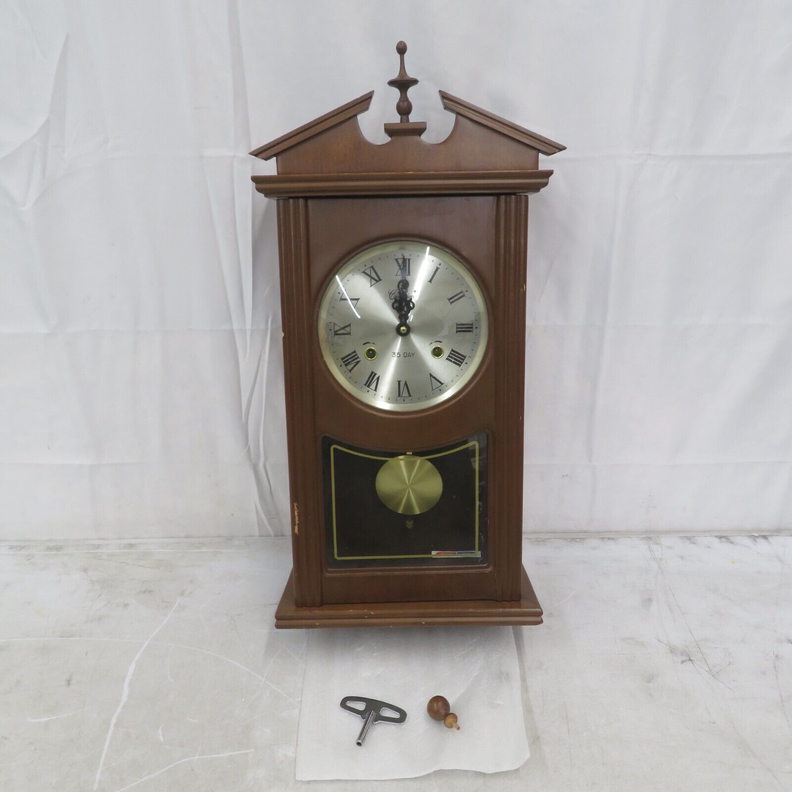 Vintage CENTURION 35-Day Wall Clock Chimes Pendulum and Key Korea For Parts