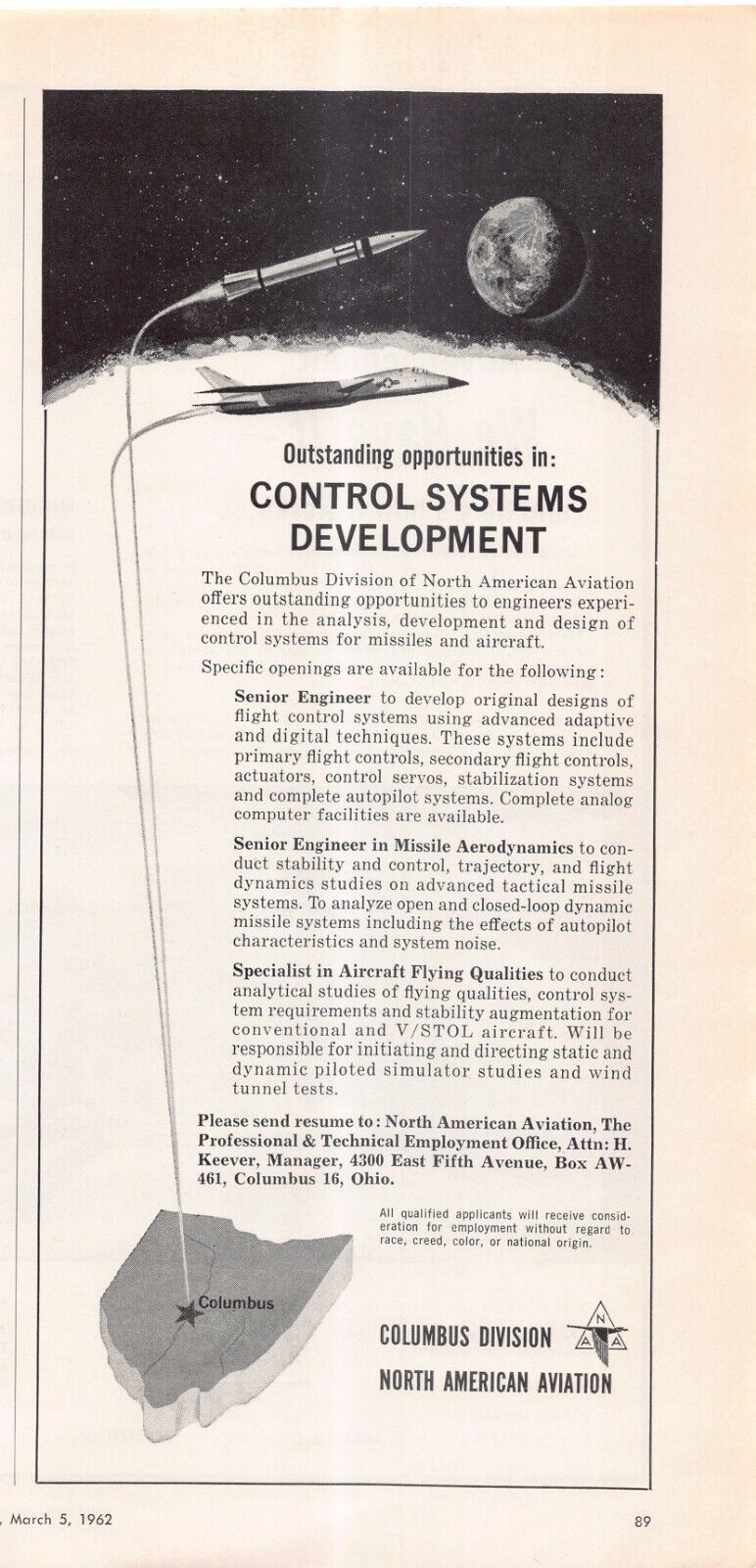 North American Aviation Columbus Division Ctrl Systems Development Vtg Print Ad