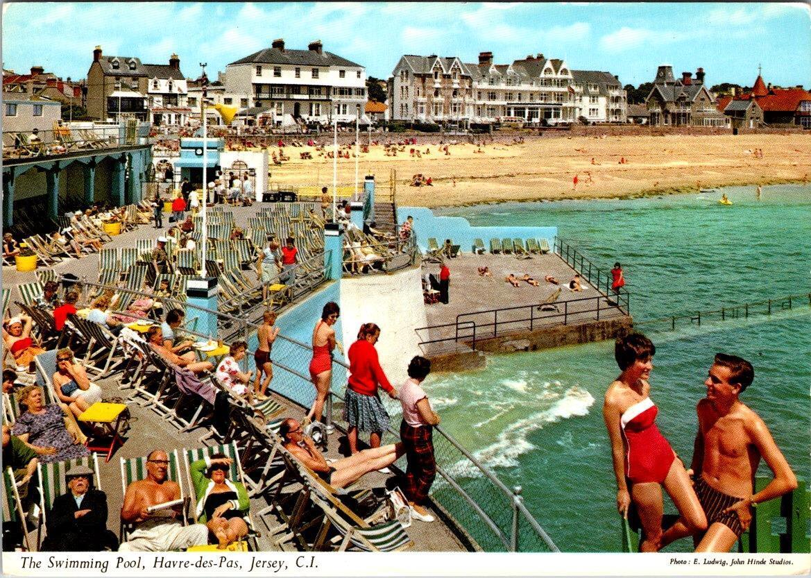 Jersey, Channel Islands  SWIMMING POOL & BEACH  Havre de Pas   4X6 Postcard