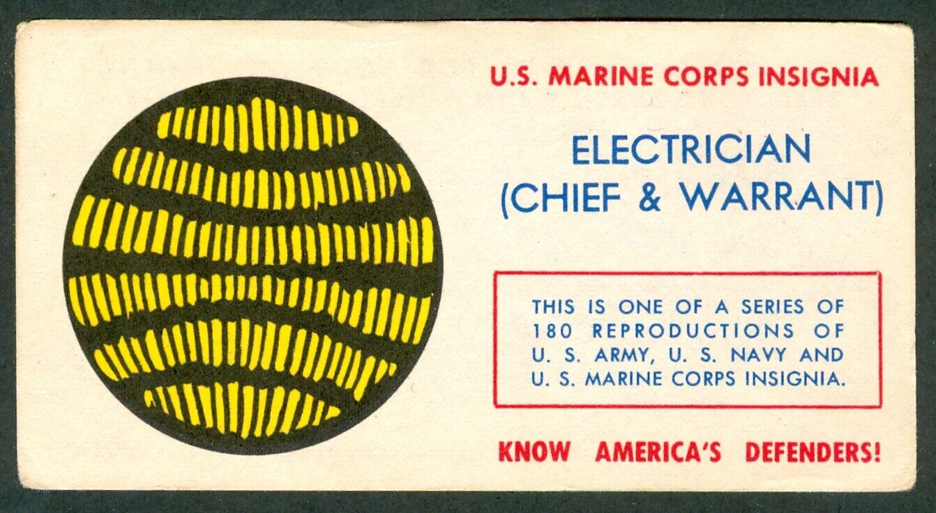 1940s U.S. MARINE Insignia ELECTRICIAN Bread Card D49 AMERICAS DEFENDERS Krugs