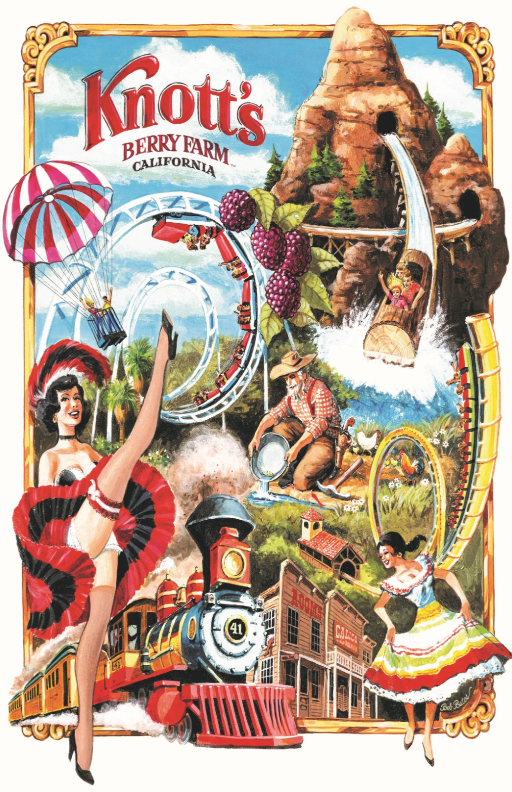 Knott's Berry Farm 70s Retro Advertisement Poster Print 11x17 Log Ride Corkscrew