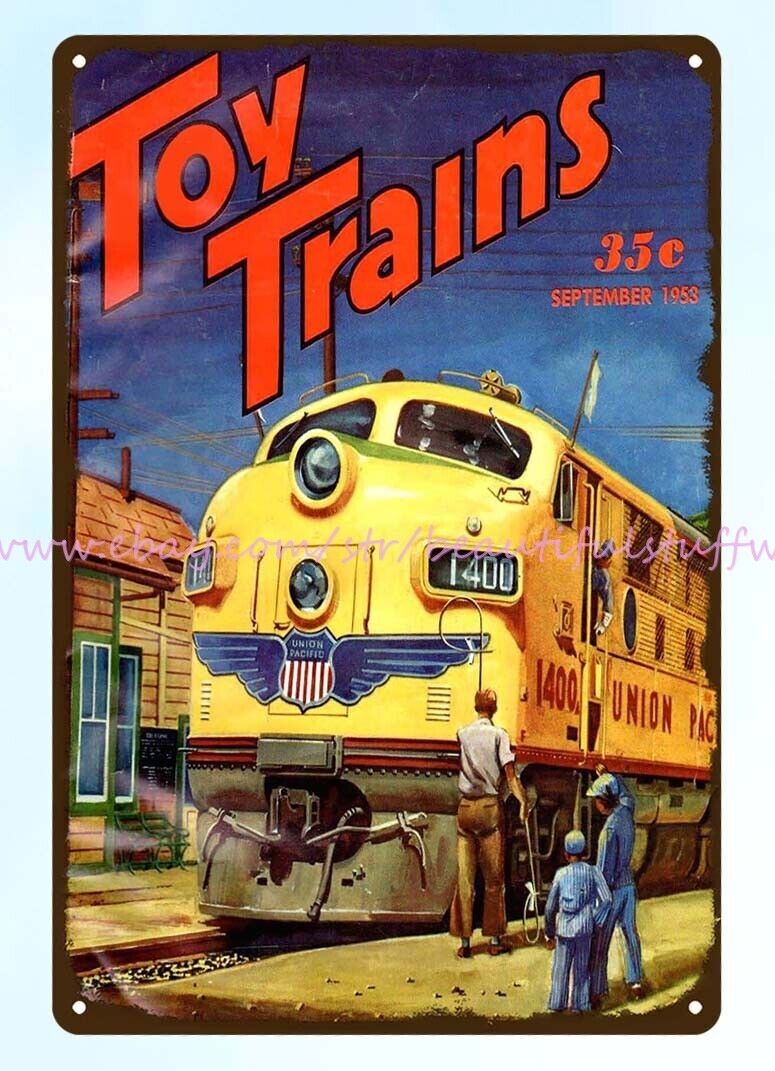 patent pub studio  plaques 1953 Toy Trains train railroad railway metal tin sign