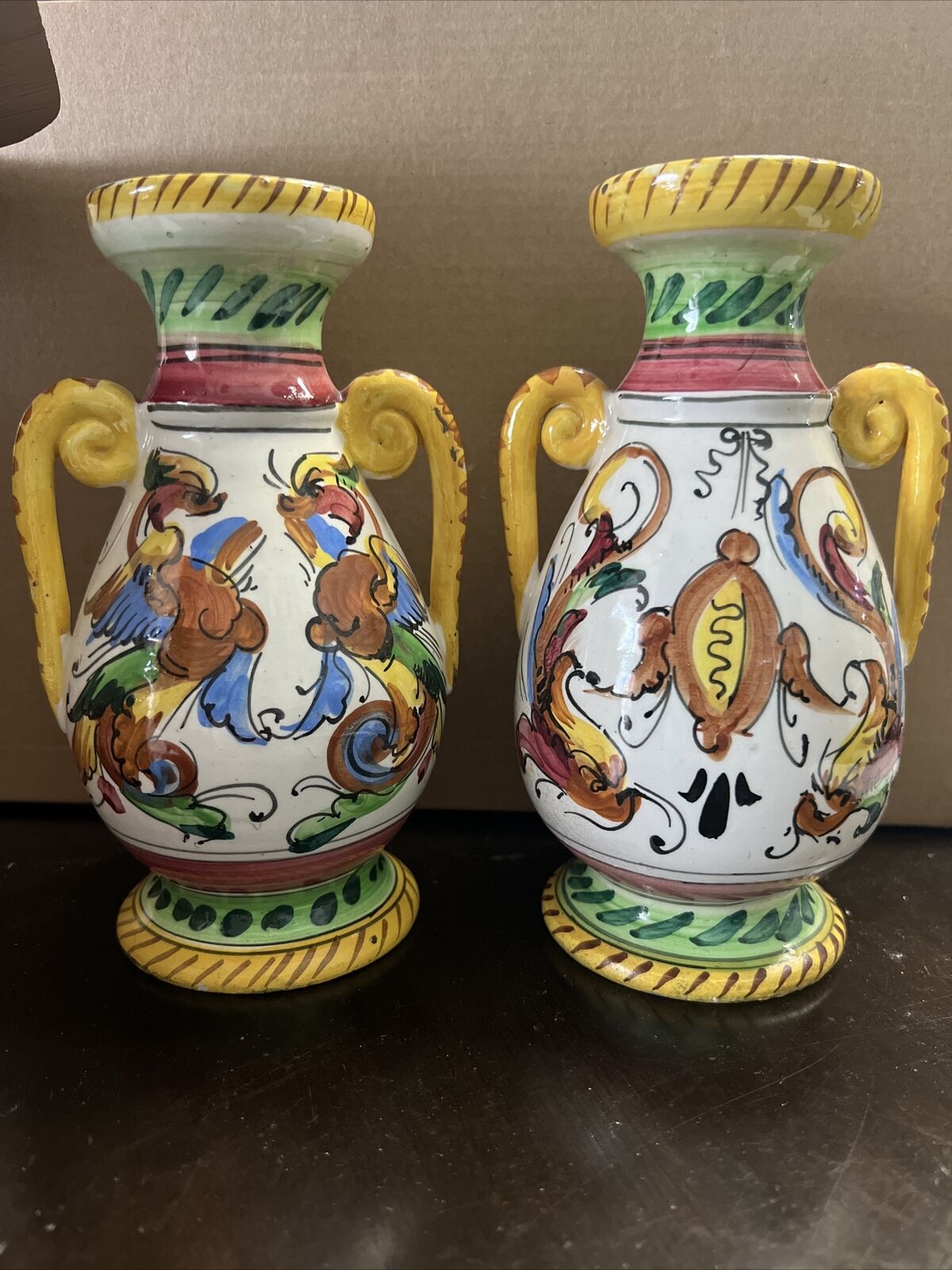 2 Handpainted Vases From Italy Vintage