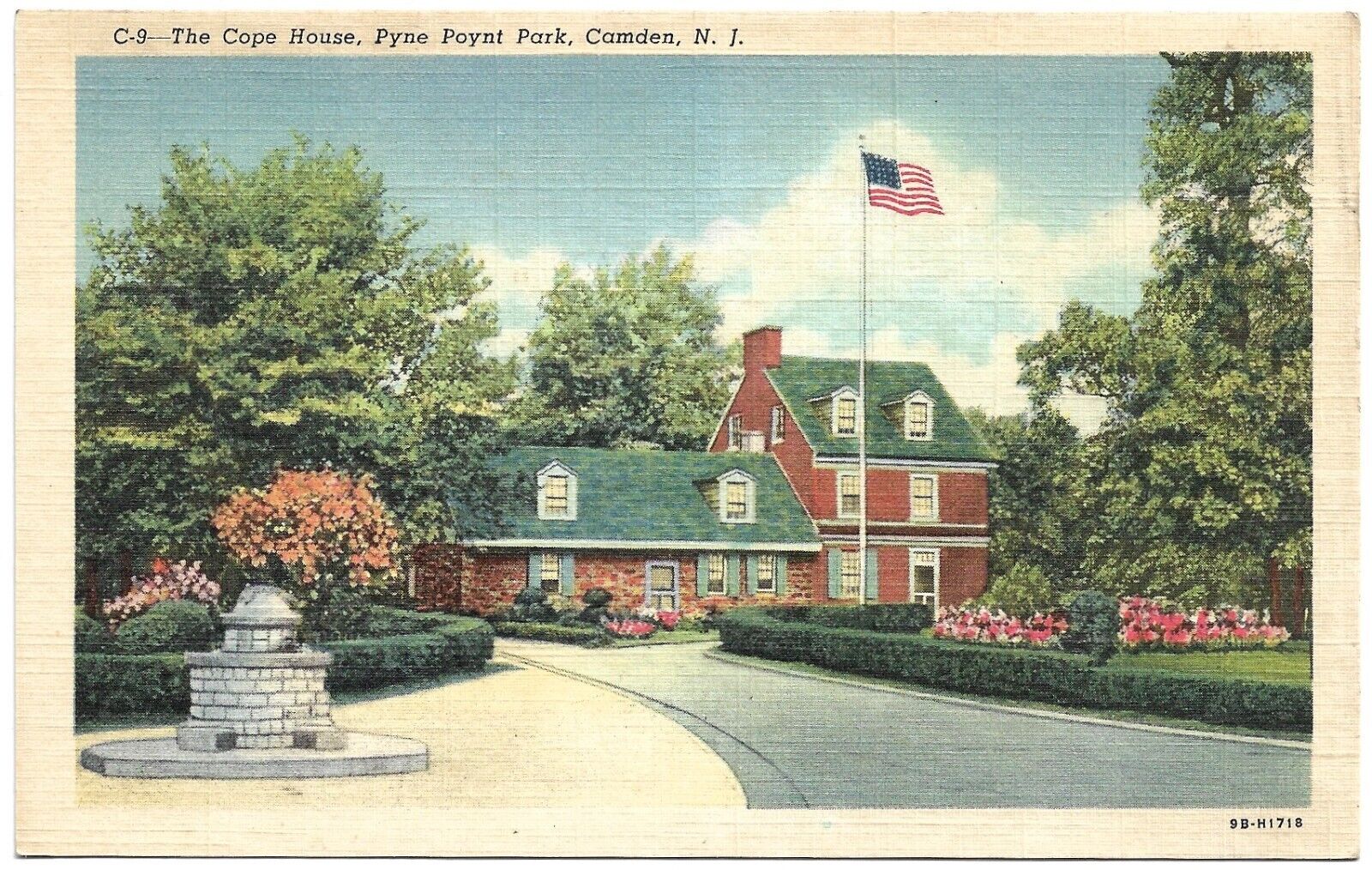 Camden New Jersey NJ The Cope House Pyne Poynt Park Vintage Linen Postcard