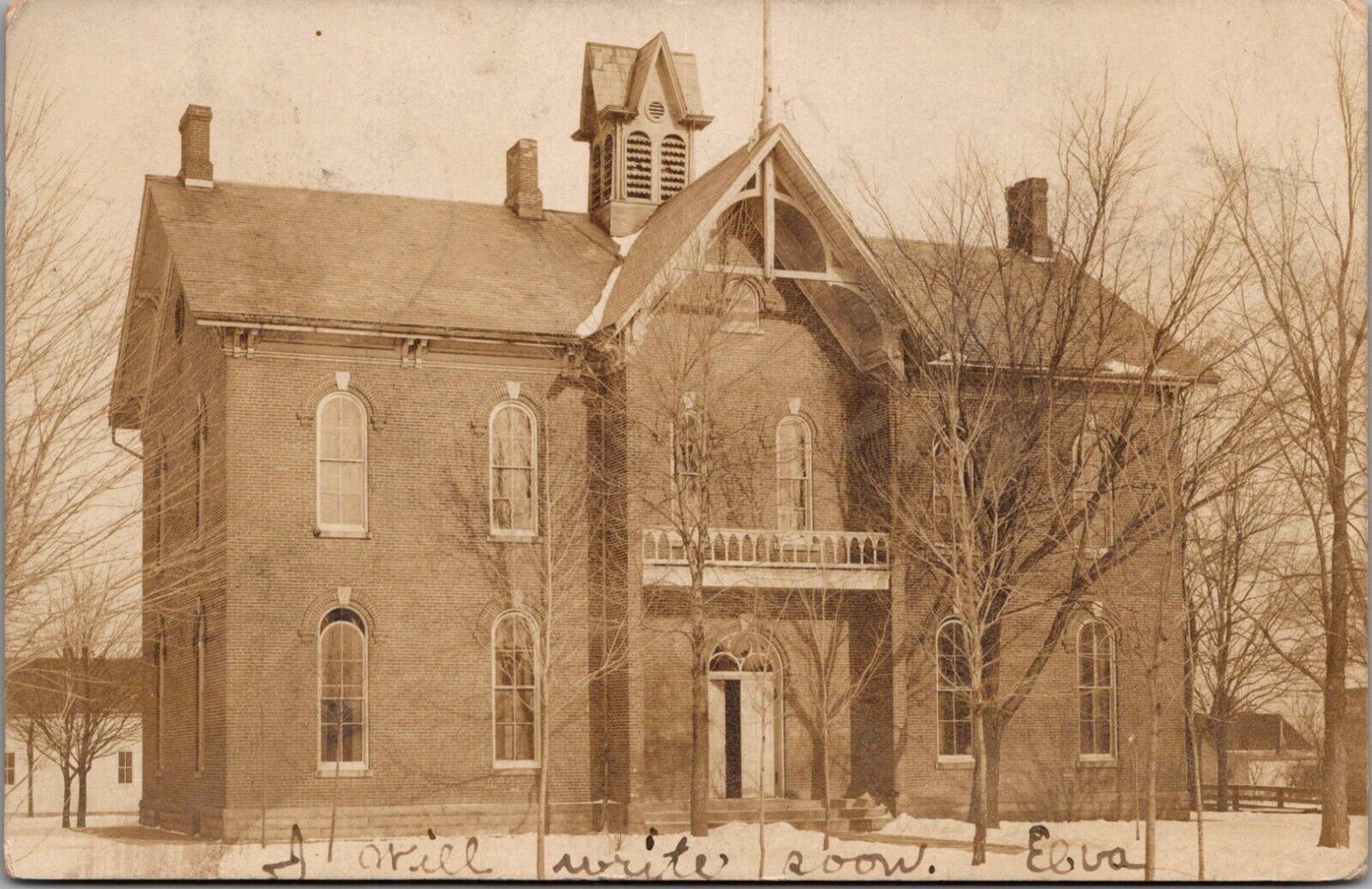 Postcard OH Greenwich, Ohio; Seminary Street School RPPC Real Photo L9
