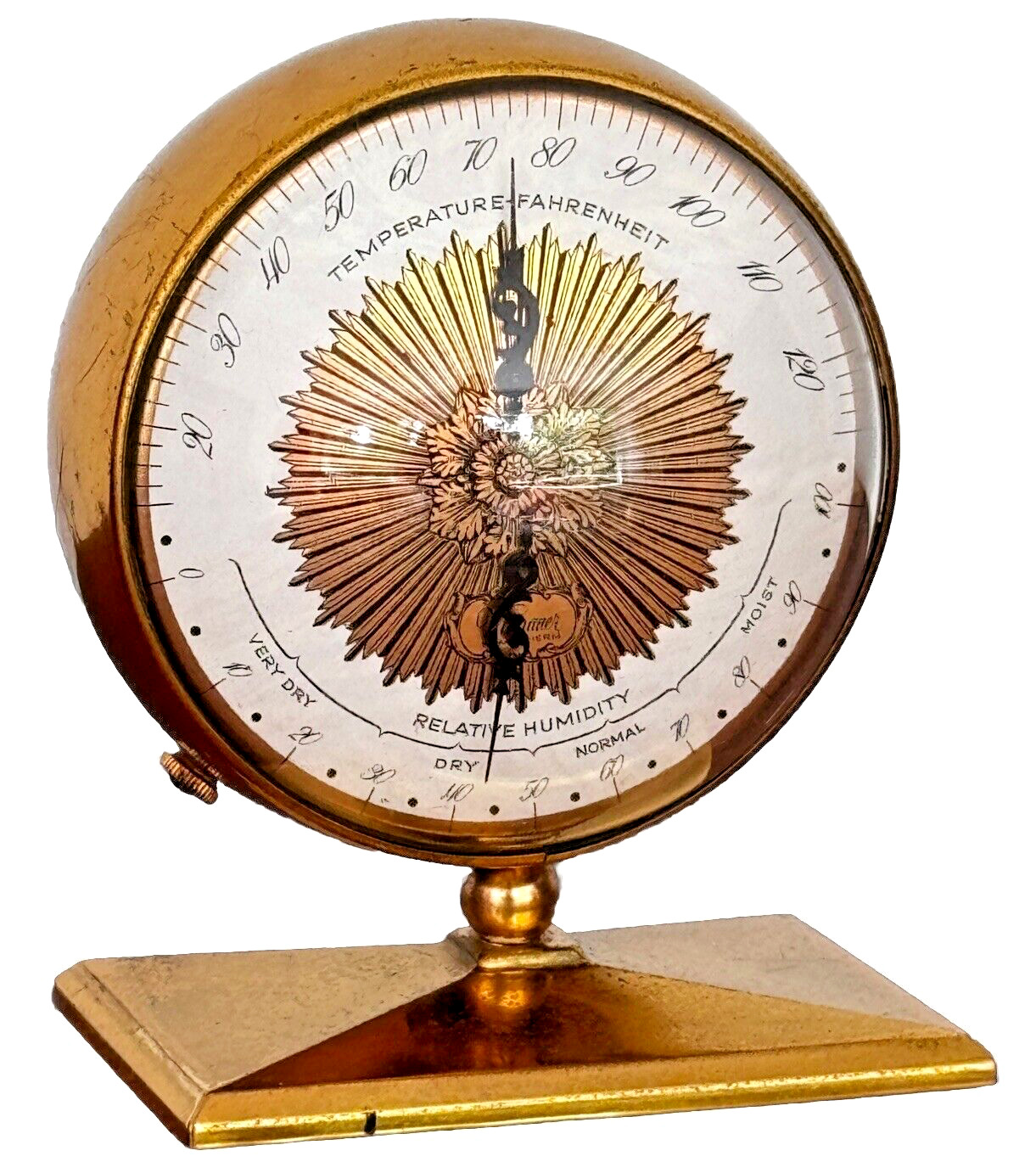 Wittnauer Longines Swiss Art Deco Desk Orb Ball Weather Station Thermometer Vtg