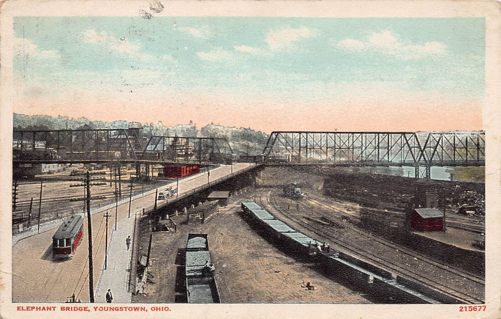 Elephant Bridge Youngstown OH Ohio Train Railroad Depot Station Vtg Postcard A50