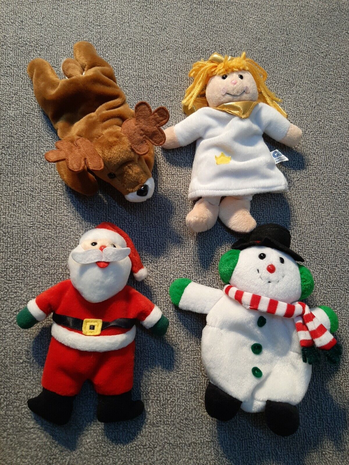 set of 4 Christmas GAF Beanie Plush Santa Snowman Angel & Reindeer 7\