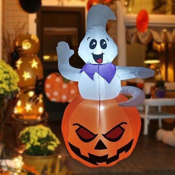 GOOSH Halloween Inflatable 5FT Ghost with Pumpkin Cute Halloween Ghost