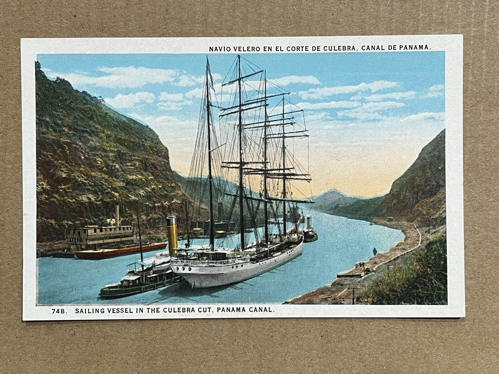 Panama Canal Vintage Postcard Culebra Cut Sailing Vessel Ship