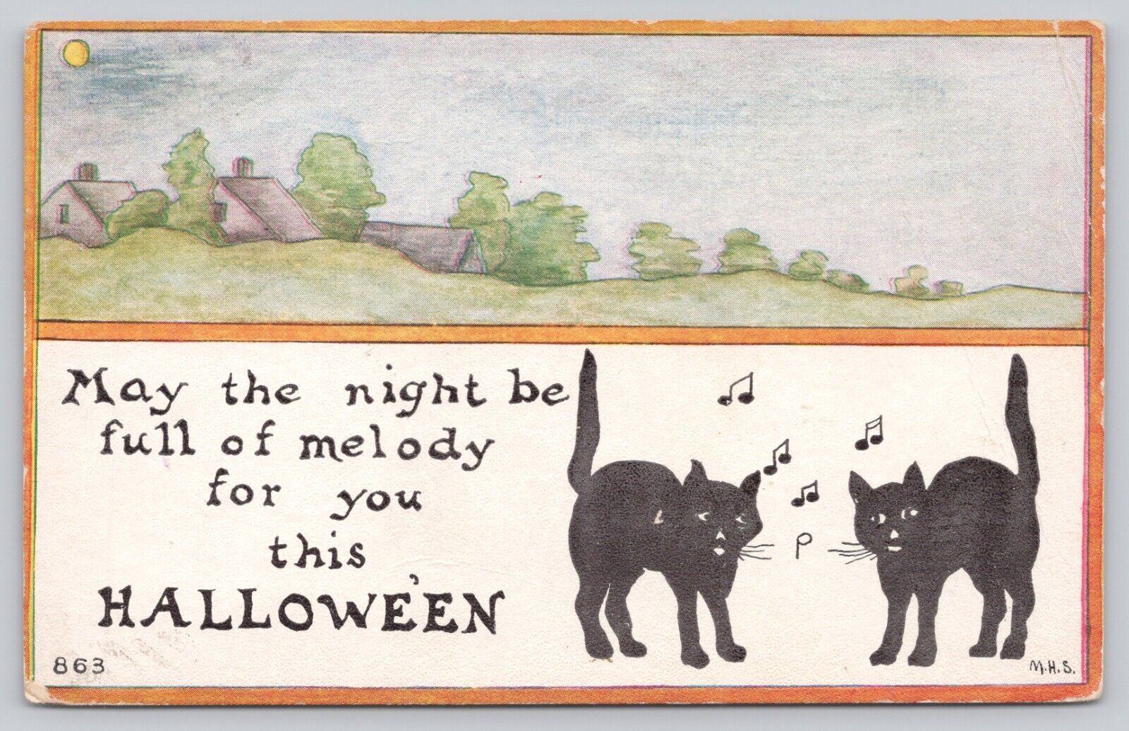 Postcard Halloween May the Night Be Full of Melody Black Cats Posted 1913