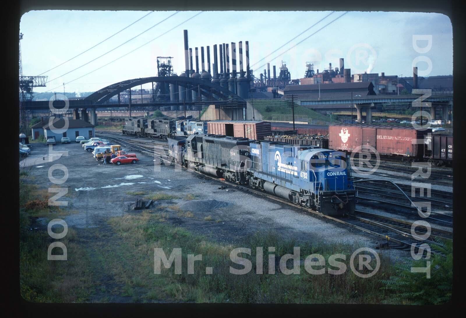Original Slide CR Conrail Blue Paint ALCO C636 6782 & SD45 & Caboose In 1979