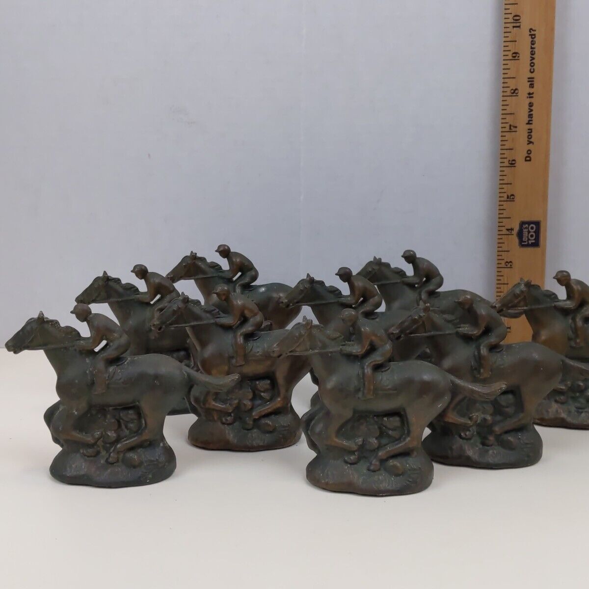 Race Horse With Jockey Cast Metal Sculptures Figurine Antique Bronze Style Set 