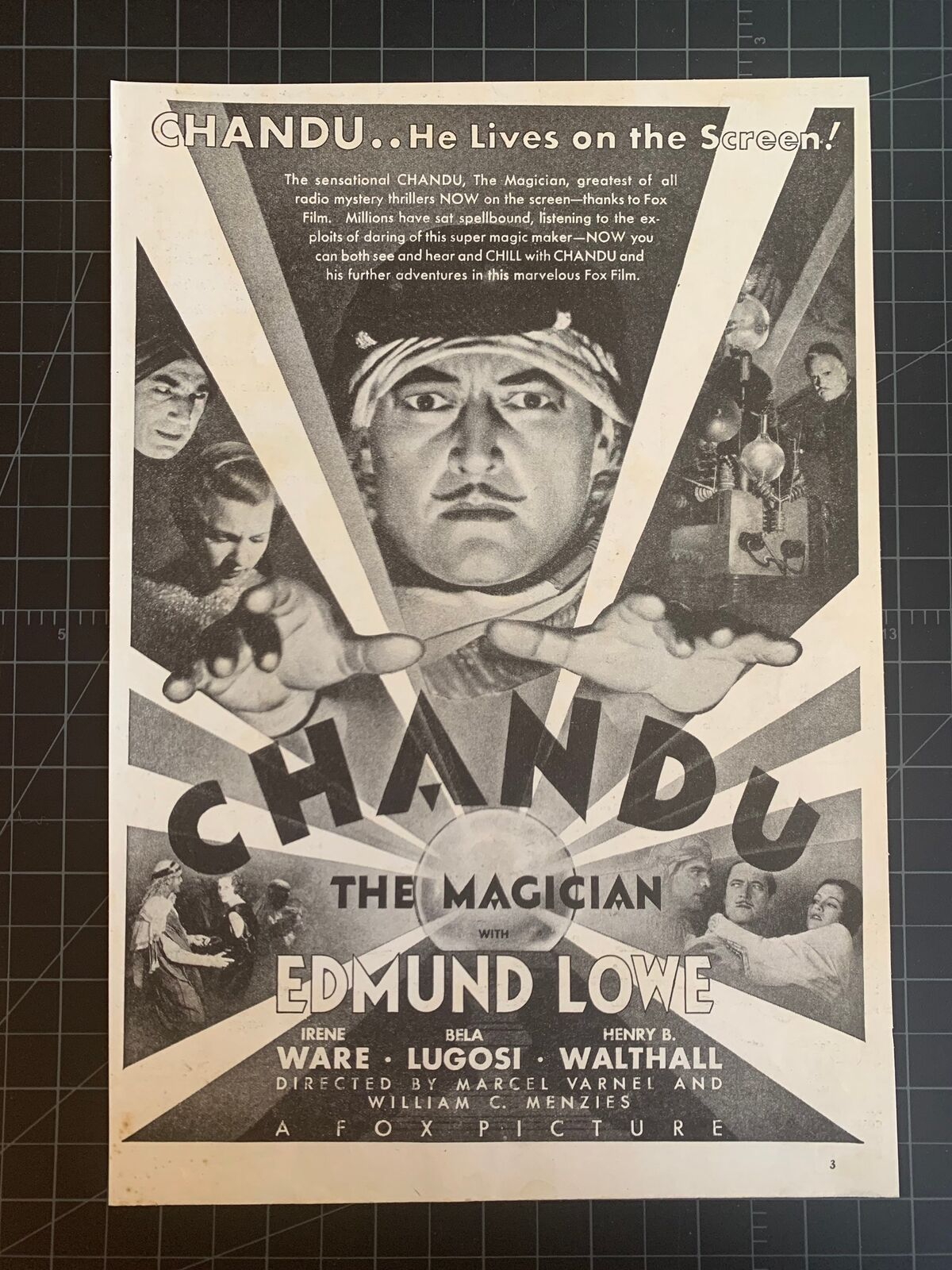 Vintage 1932 “Chandu The Magician” Film Print Ad - Edmund Lowe - Bela Lugosi