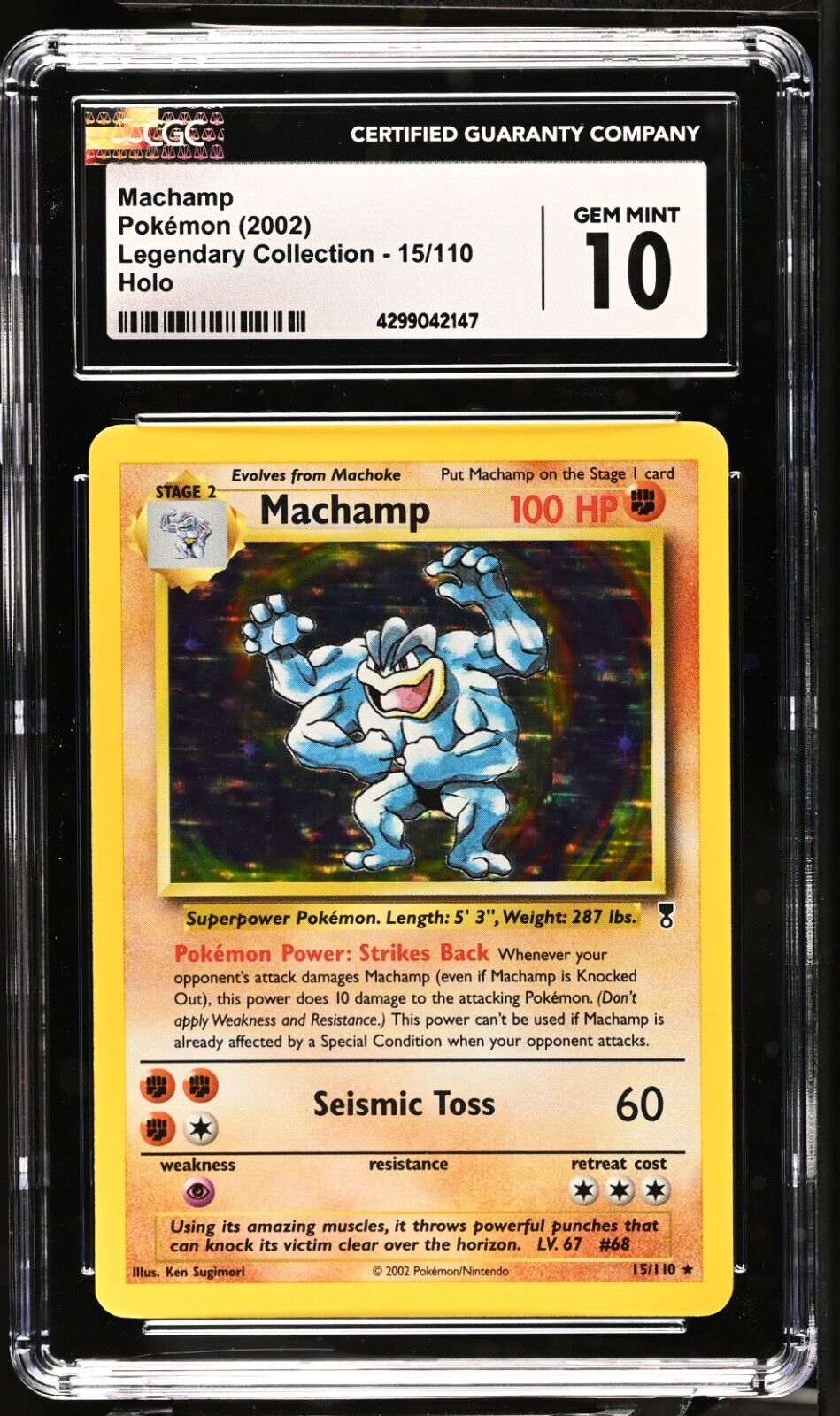CGC 10 GEM MINT Machamp 15/110 Pokémon 2002 Legendary Holo Rare LC (PSA/BGS)