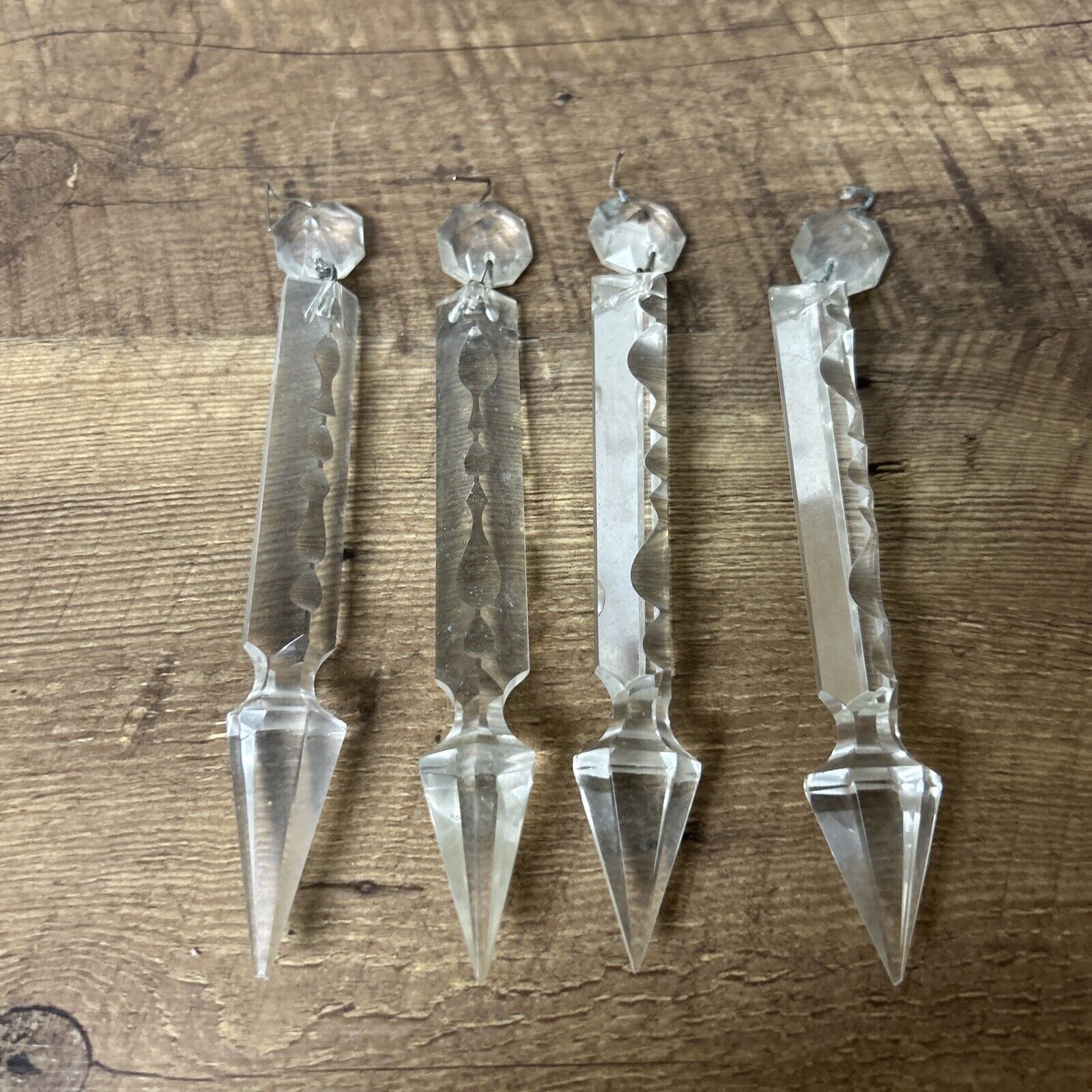 Set 4 Antique Cut Crystal Gothic Spear Prisms Chandelier Parts  6”