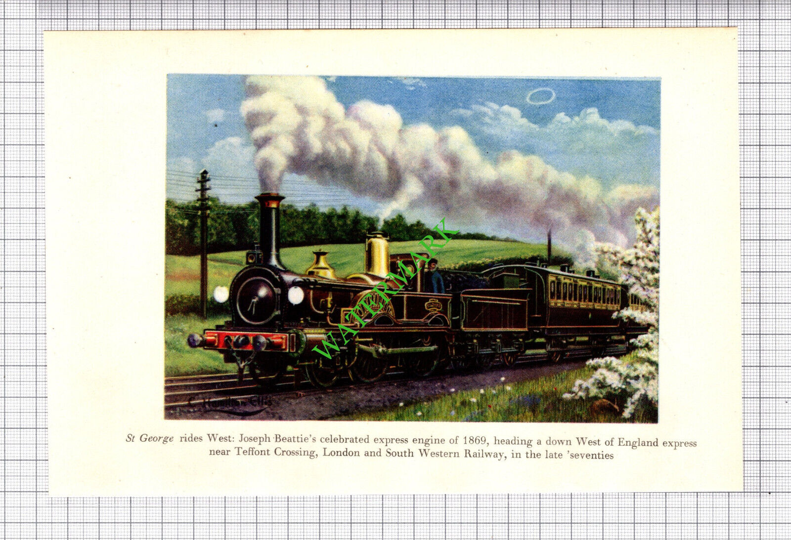 St George Railway Engine Joseph Beattie Teffont Crossing - c.1949 Print