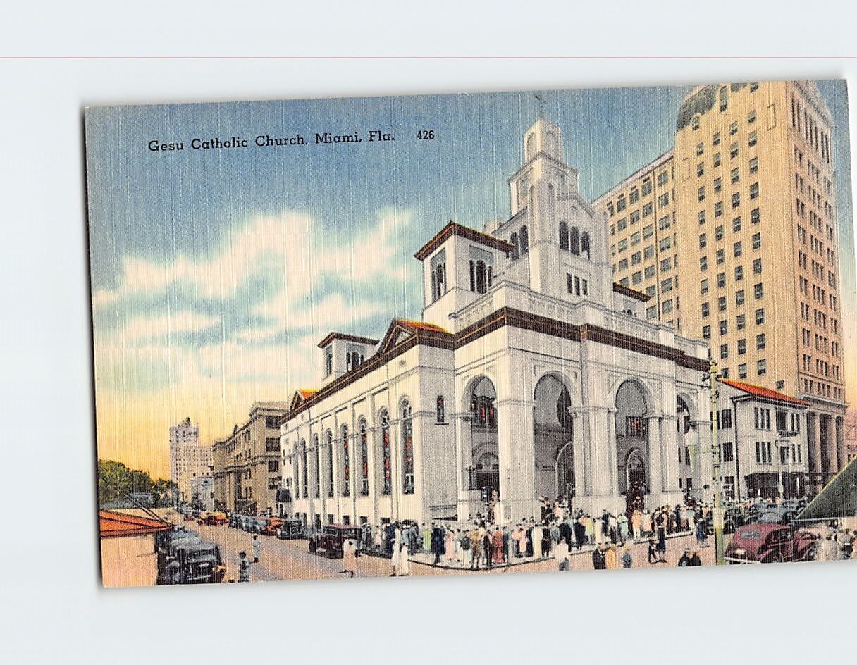 Postcard Gesu Church & School Miami Florida USA