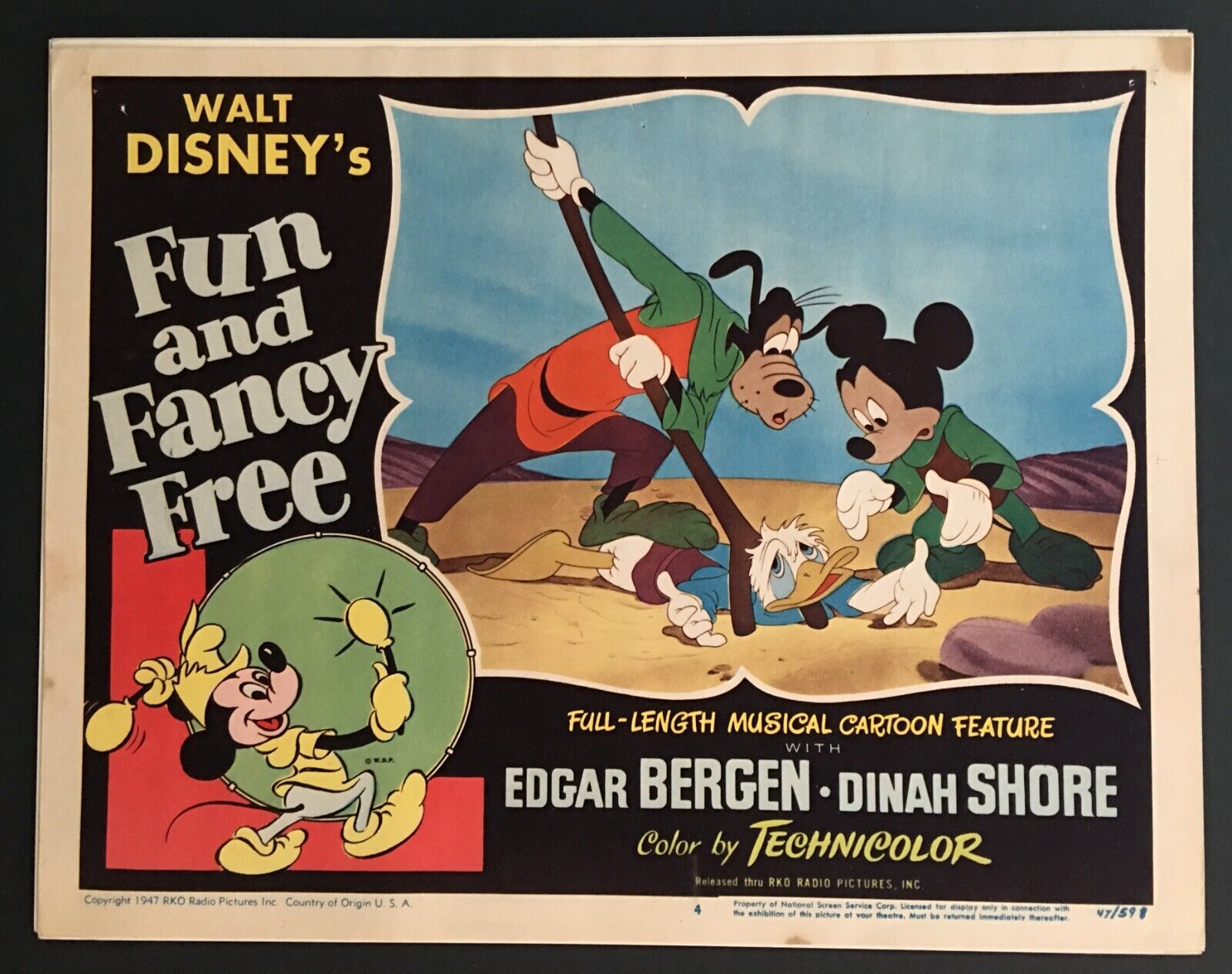 FUN AND FANCY FREE 1947 Disney Lobby Card  Mickey Mouse Donald Duck Goofy RKO