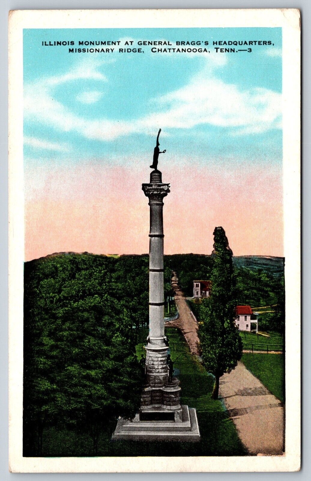 Illinois Monument At General Braggs Headquarters Chattanooga TN Postcard 1949