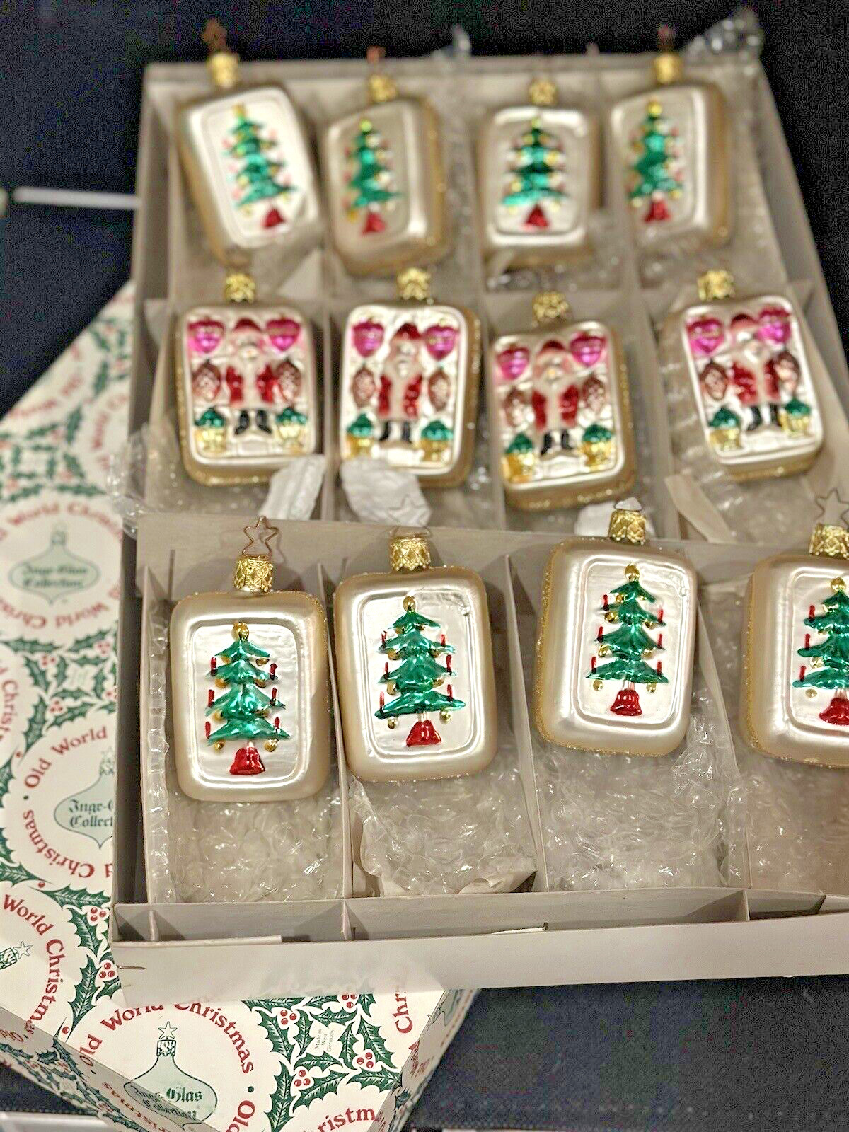 12 - RARE VINTAGE Inge Glas OLD WORLD CHRISTMAS Retail NOS Santa Glass Ornaments