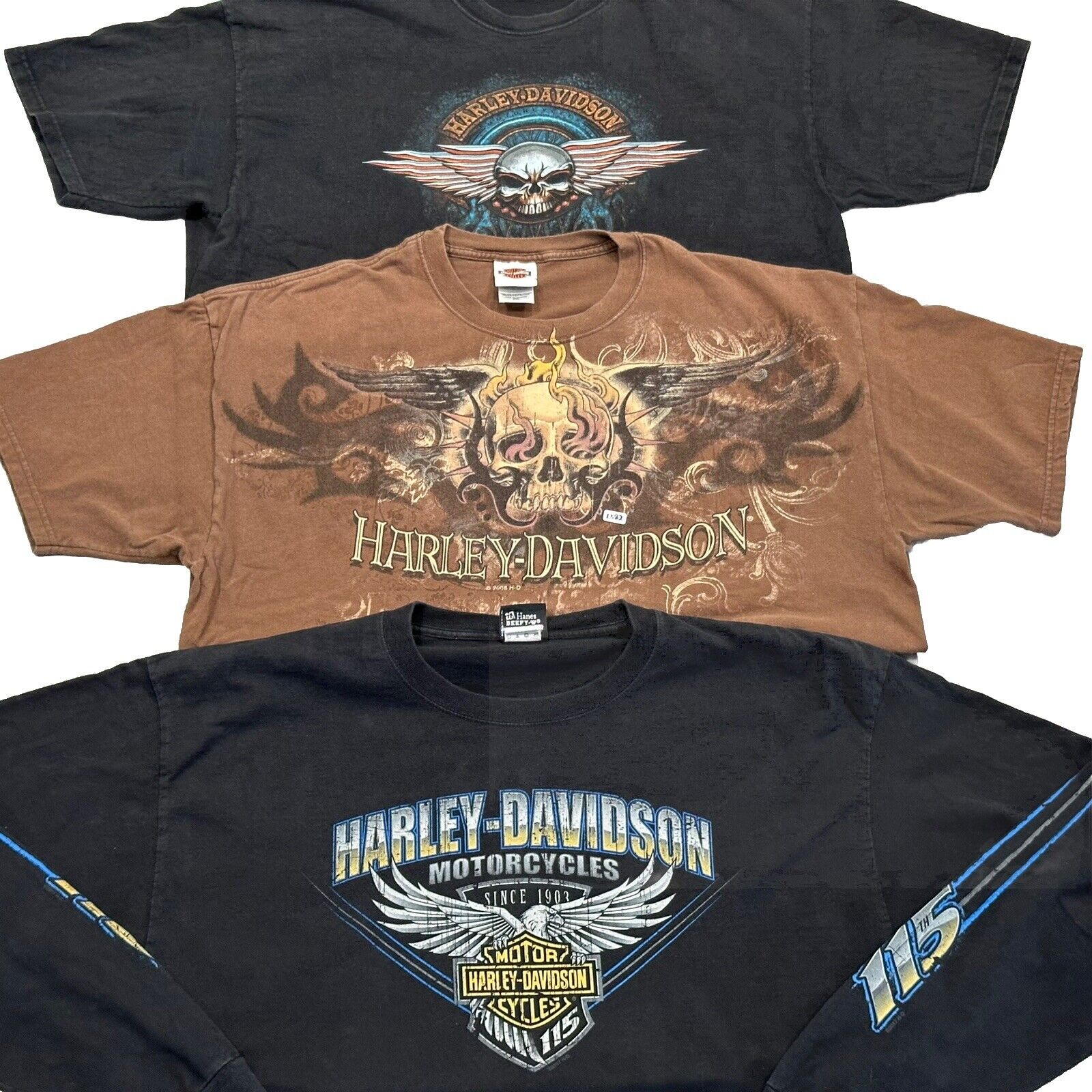Lot Of 3 Vintage Y2K Harley Davidson Mens Shirt PreShurnk 2 S/S & 1 L/S Size 2XL