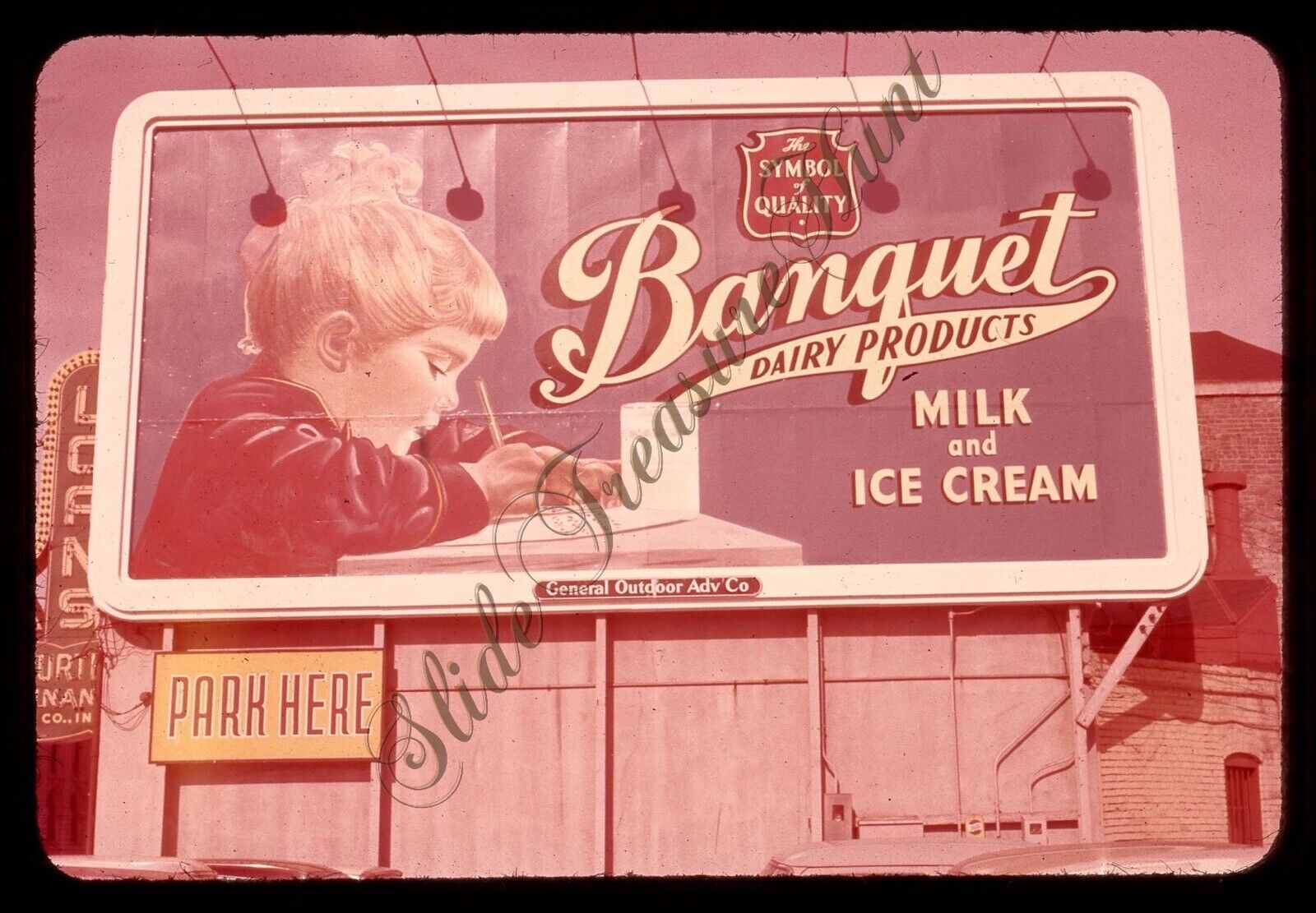 Banquet Dairy Products Milk Ice Cream Billboard Sign 1950s 35mm Slide