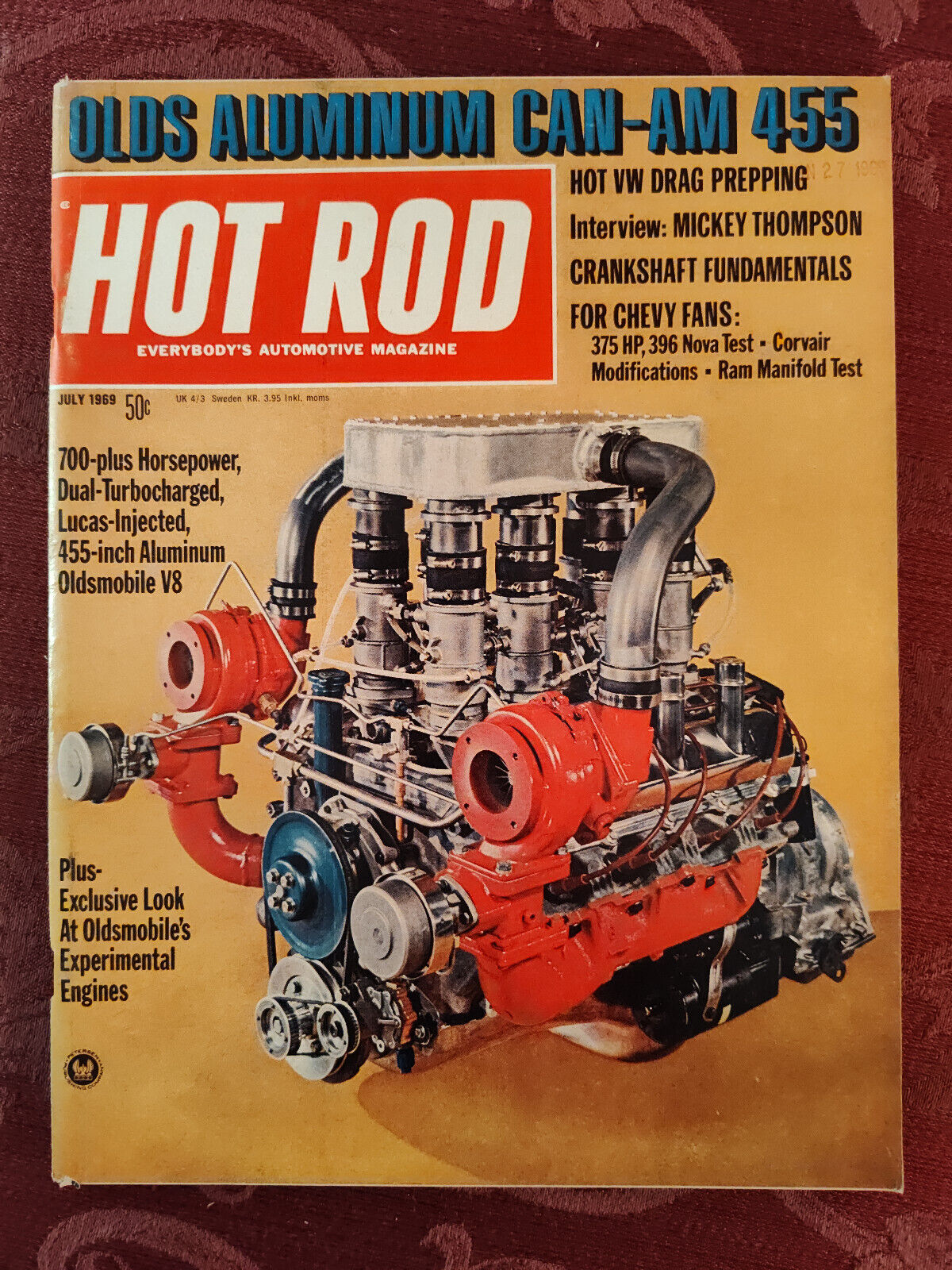 Rare HOT ROD Car Magazine July 1969 Oldsmobile Can Am 455 VW Drag Prep