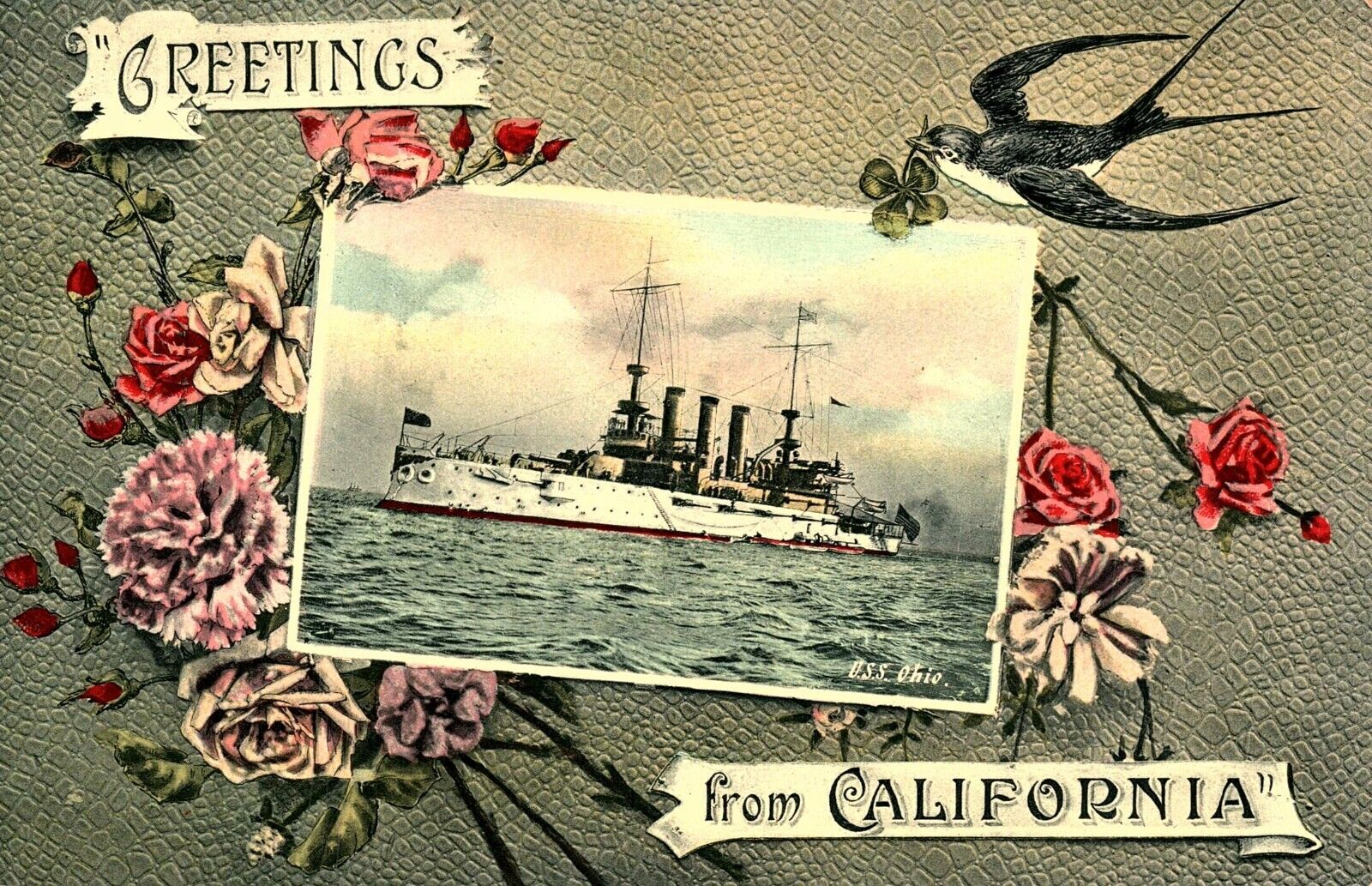 CALIFORNIA POSTCARD - GREETINGS FROM CALIFORNIA - SHIP USS OHIO