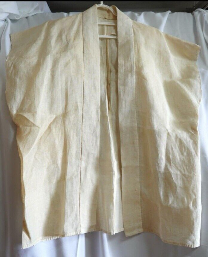 Old Vintage Japanese Hemp Linen Material Kimono Yukata Beautiful Samurai Jacket