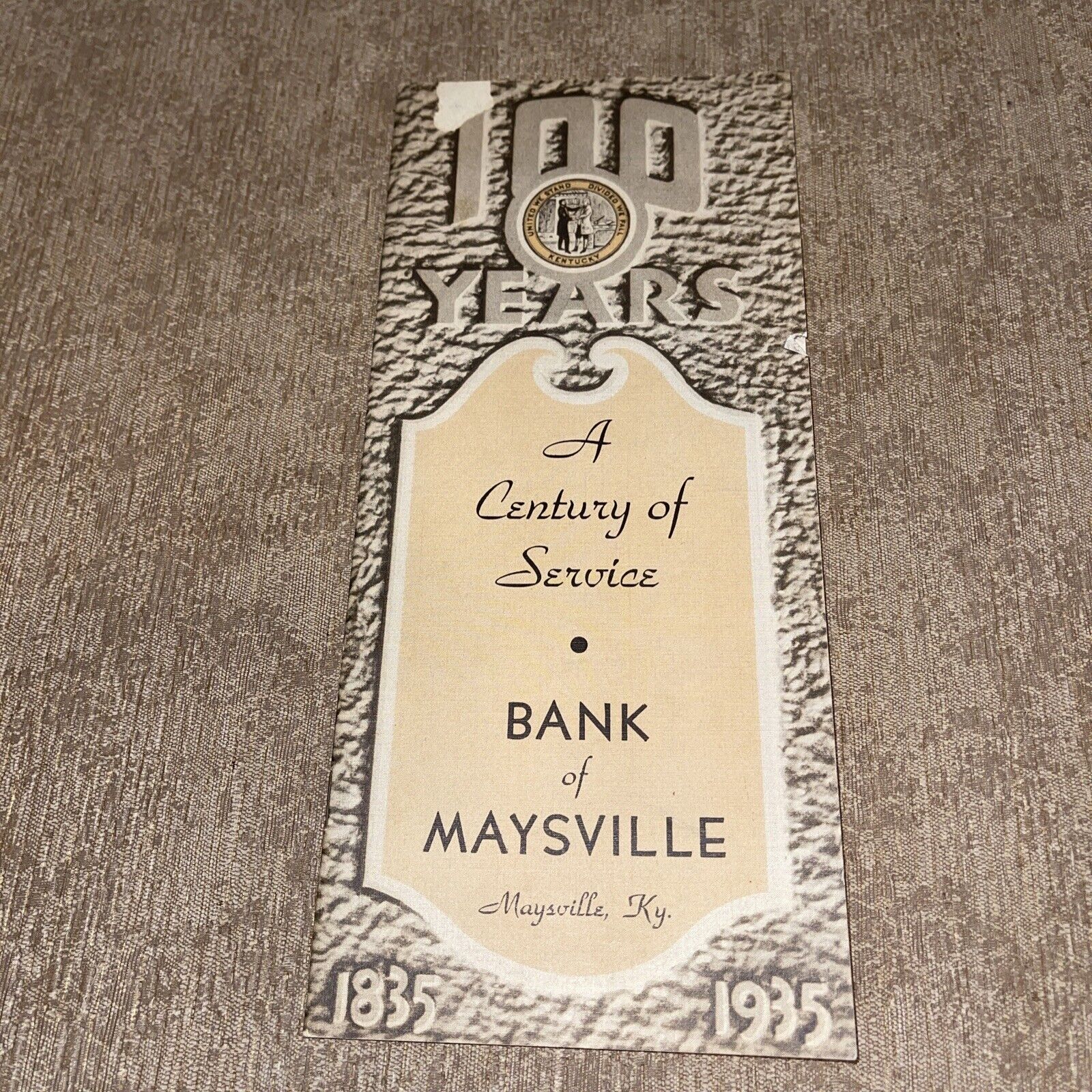 Century Of Service Bank Of Maysville Kentucky 1835-1935 Brochure