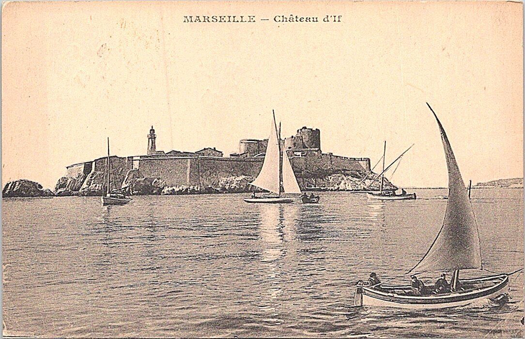 Lithograph Marseille France Chateau d'If Shoreline View 1926