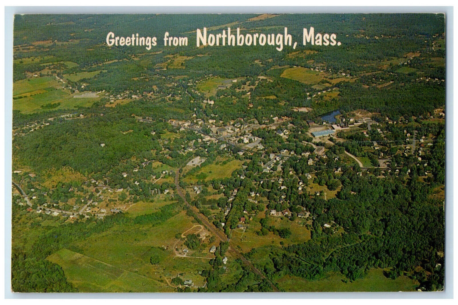 c1960s Aerial View Greetings from Northborough Massachusetts MA Vintage Postcard