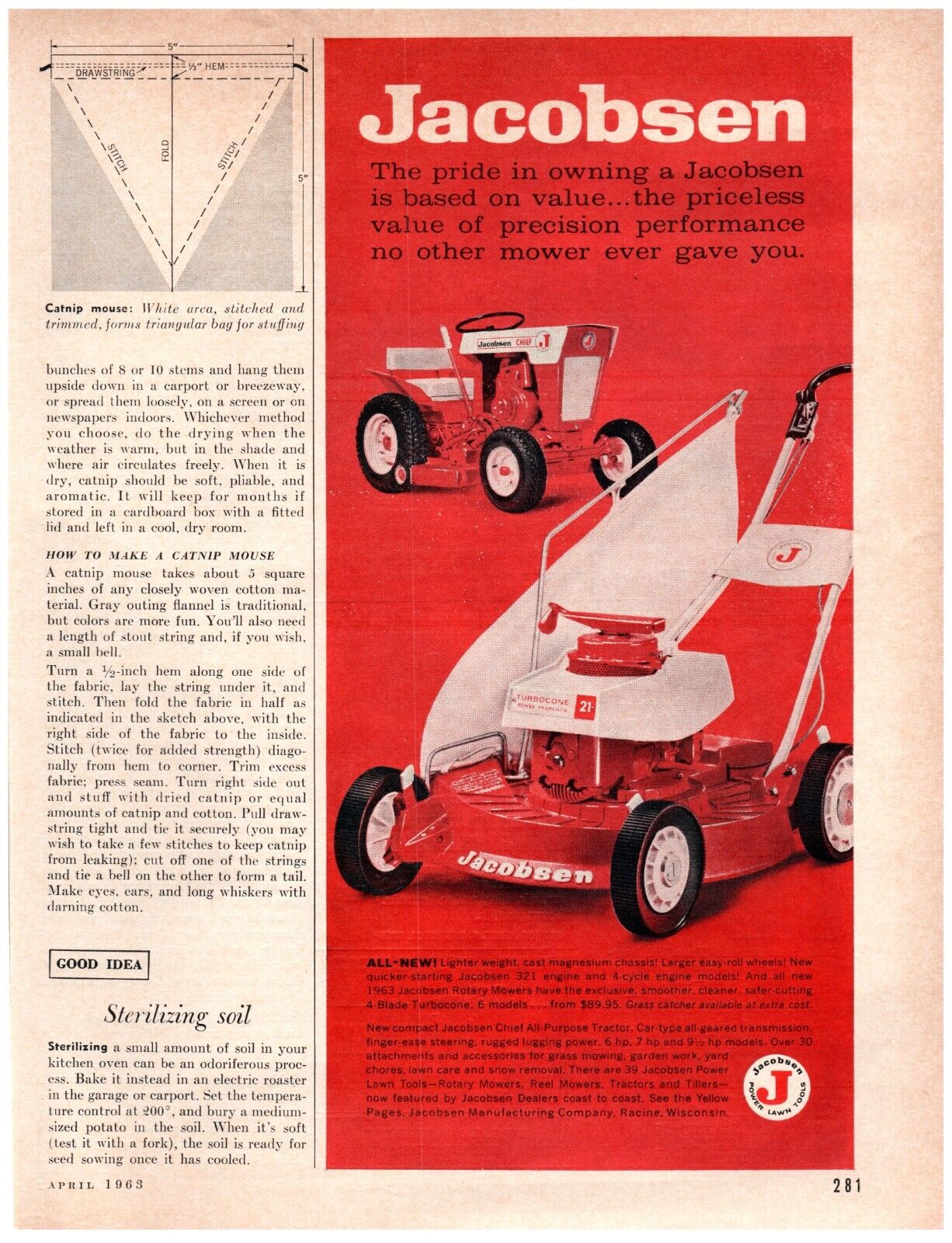 1963 Jacobsen Print Ad, Orange Lawn 321 Mower Power Tools Rider Chef Tractor