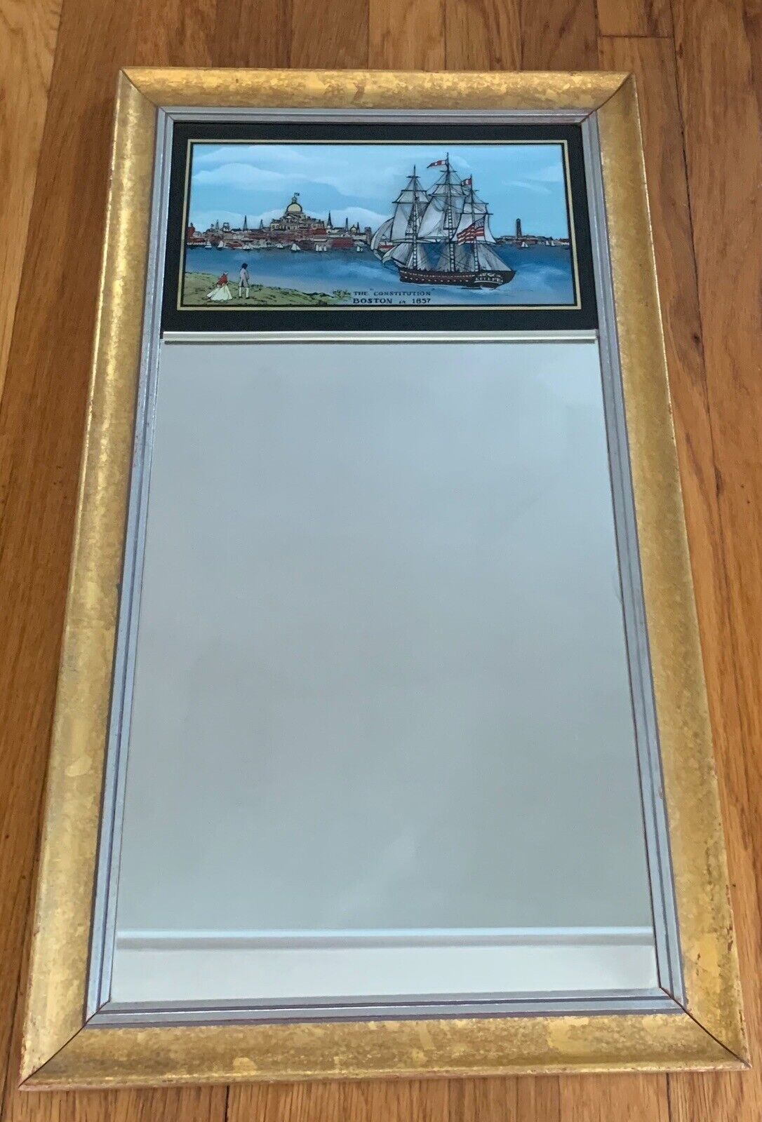 USS Constitution Boston In 1857 Eglomise Mirror Patriotic Reverse Painted 26” L